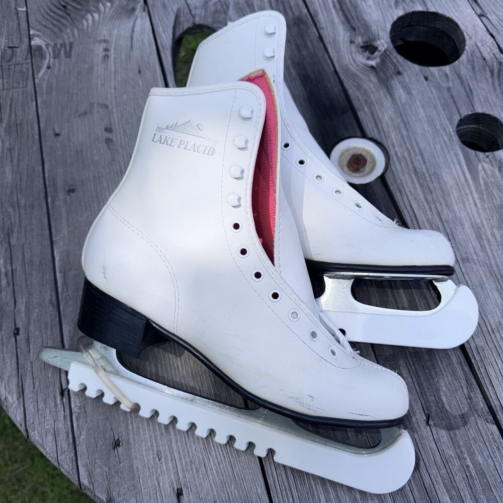 Lake Placid Womens Lace Up Ice Skates Figure Skates White Leather Size 7